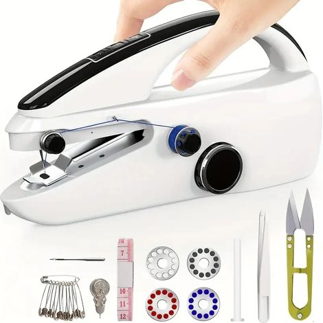 Machine à coudre portable rechargeable par USB, mini outil de couture et de réparation, idéale pour les voyages en famille. (1/5)