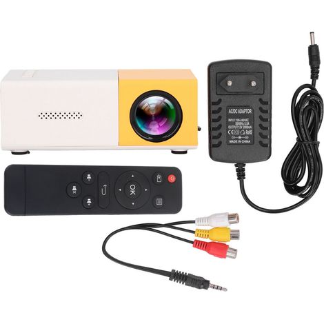 Projecteur HD 1080p à imagerie par réflexion diffuse, haut-parleurs intégrés, 100‑240V avec prise UE, jaune, prend en charge 23 langues. (1/5)