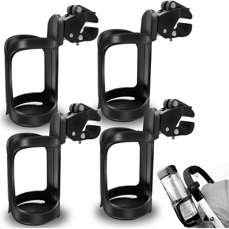 Porte-Bouteille de Vélo,Porte-gobelets universels,4 Pièces,Noir 360 Degrés Rotation Boisson Eau Porte Gobelet Poussette pour Chariots, Vélos de Montagne, Déambulateurs, Fauteuils Roulants (1/5)