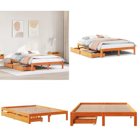 Estructura cama con cajones madera pino marrón cera 135x190 cm - Estructura de cama - Cajón bajo cama