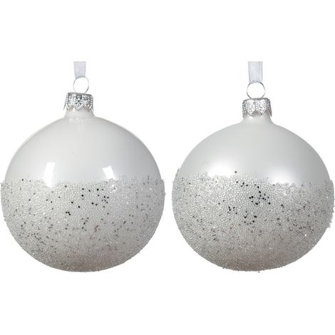 Pallina di Natale Vetro smaltato opaco a pallina con fondo a due colori assortiti colore bianco invernale ø 8cm