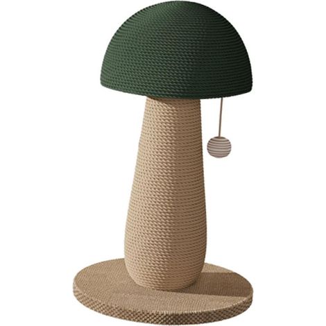 Griffoir pour chat, jouet en bois 4-en-1, griffoir pour chat de 17,7 pouces de haut, avec deux niveaux de balles pour chats, jouet interactif à plumes et deux boules suspendues en jute manille, adapté