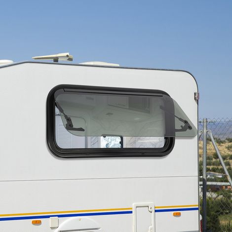 【Chauffage et ventilation】Fenêtre Basculante pour Camping-Car, 700 x 300 mm (Découpe), Ouverture Max 85°, Blanc et Noir, avec Store Intégré et Moustiquaire, Confidentialité, pour Van et Camping-Car (1/5)
