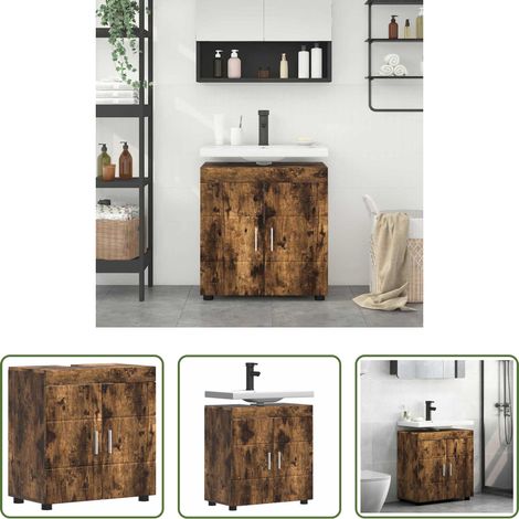 Holzschrank - Badezimmerschrank-Set TULUM Geräucherte Eiche 60 x 34 x 63 cm (1/5)