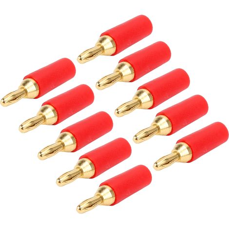 10 Stück J.10007 Bananenstecker aus Messing, 2,5 mm, vergoldet, für Messgeräte, rot (1/5)