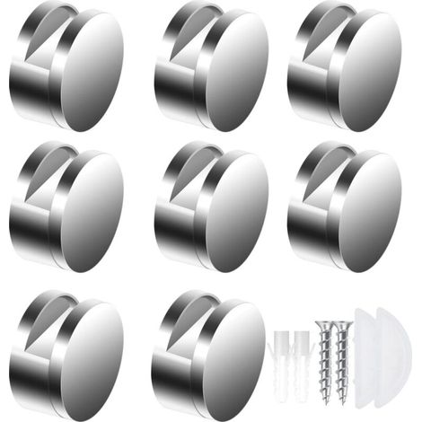 8 Sets Miroir Clips,Bains Pince de Verre,Fixation Miroir Supports,support mural rond multifonctionnel,verre d'installation,miroir (1/4)