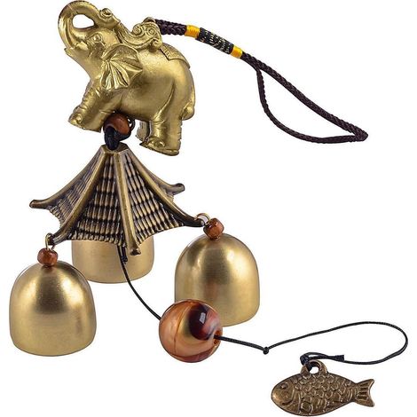 Windspiel Elefant mit 3 Glocken, Feng Shui Glücksbringer, 40 cm, Garten Deko