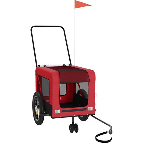 Remolque de bicicleta mascotas hierro tela Oxford rojo negro vidaXL