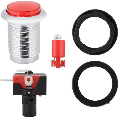 Bouton de jeu lumineux 32mm chromé rond pour borne d'arcade (rouge) (1/5)