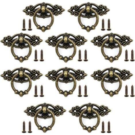 10 Pièces Poignées Traction Vintage Boutons, Poignée D'armoire Classique, Rétro Poignées de Tiroir, avec 20 Vis, Style Européen, pour Armoire Rétro Tiroir Commode Meubles Rétro (Bronze) (1/5)