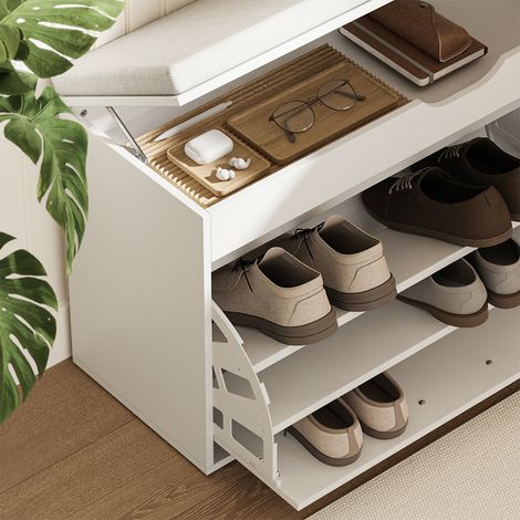 Schuhbank Solino, Weiß, 90 x 50 cm mit sitzfläche, Vicco (1/5)