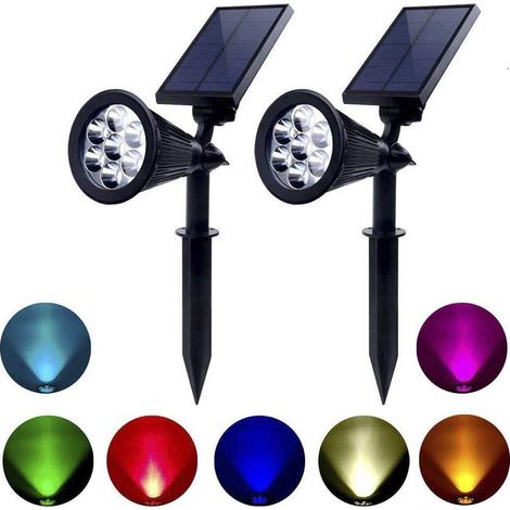 2 pièces projecteur solaire réglable extérieur lumière solaire de jardin, Lampes de jardin et lampes de pelouse LED RGB solaires – 7 LED, étanches, pour allées et aménagement paysage (1/5)