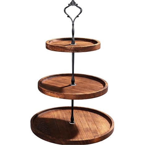 3 Tier Wooden Cake Stand with Metal Handle Cupcake Stand Tower Cake Stand Fruit Biscuit Candy Tray Wedding Birthday Afternoon Tea (1/5)