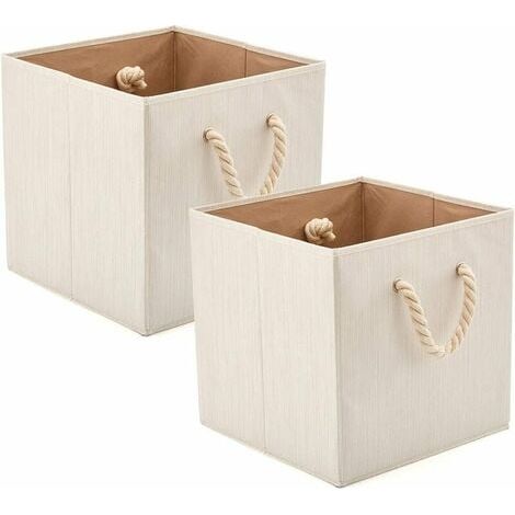 royaluxe - Boîte de Rangement Pliable en Tissu de Coton en Bambou avec Poignées, Panier de Rangement, Caisse de Rangement pour Cuisine, Chambre d’Enfant, Bibliothèque, Étagère – Lot de 2, Beige (1/5)