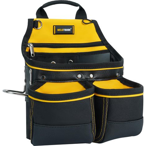 Pochette à outils de charpentier avec 10 poches, sac de ceinture pour électricien, charpentier, avec clip de ceinture, pochette à outils avec porte-marteau pour couvreurs, constructeurs (1/5)