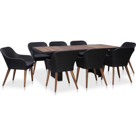vidaXL Ensemble à manger d'extérieur 9pcs coussins résine tressée noir (1/5)