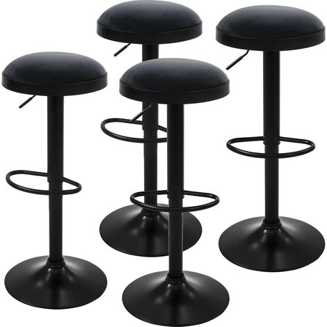 ML-Design Sgabelli per cucina regolabili in altezza imbottiti in schiuma set 4 sedie alte da bar girevoli 360° rivestimento in velluto con struttura in acciaio e poggiapiedi per bancone e isola nero (1/5)