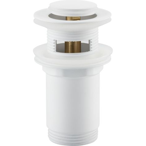 Bouchon d'évier - Blanc - 62 mm - Laiton - Fermeture clic-clac - Avec trop-plein (1/5)