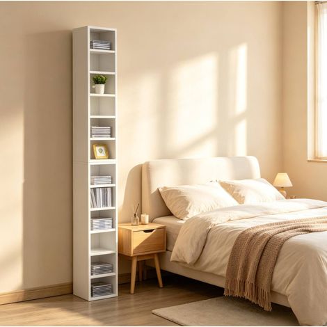 Lot de 2 rangements CD avec 12 compartiments, capacité jusqu’à 160 CD, meubles en MDF et panneau de particules blanc, anti-basculement, pour salon, chambre ou bureau – CHICFURN (1/5)