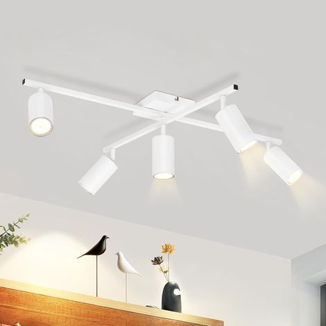 ZMH Plafonnier Spot de Plafond LED Blanc GU10 : Spots Plafonnier 5 Ampoules Spots de Plafond Modernes Salon Lampe de Cuisine Pivotante à 330° Spot Industriel pour Salle à Manger Bureau - sans Ampoule (1/5)