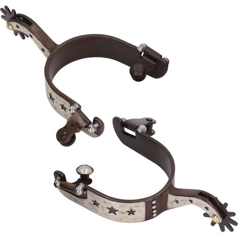 paire d'éperons de cheval vintage en laiton marron délicat, éperons de cheval en acier inoxydable avec motif étoile (1/5)