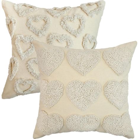 Fundas de cojín para el Día de San Valentín, confeccionadas en suave piel sintética beige con estampado de corazones, juego de 2, 45 x 45 cm, fundas de cojín de terciopelo jacquard para la decoración 