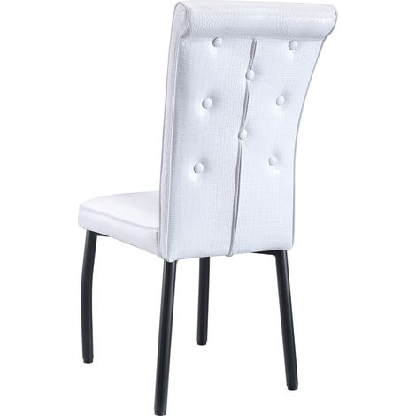 Lot de 4 chaises de salle à manger rétro en similicuir façon peau de crocodile, blanches et noires, avec fermeture en cristal, pour une touche d'élégance dans l'espace repas (1/5)