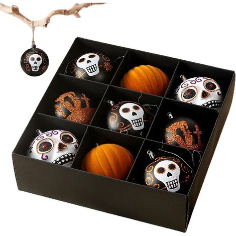 Lot de 9 Boules décoratives suspendables pour arbre Halloween, Style Gothique Incassable, Décoration Vintage pour Maison. (1/5)