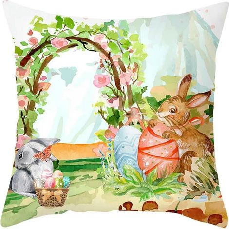 1 pcs Taie d'oreiller de Pâques colorée,Taie d'oreiller Lapin pour la Maison Cadeaux de fête de Poussin (1/4)