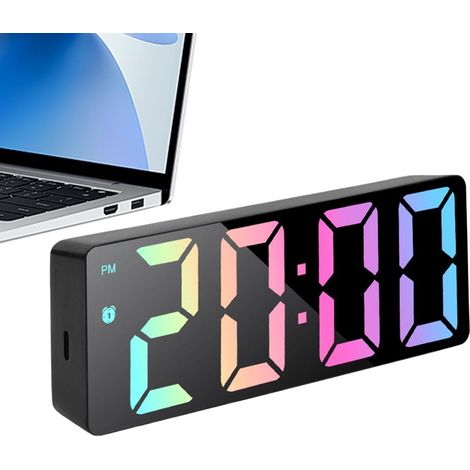 Réveil Miroir LED - Affichage Numérique Grand Écran - Fonction Date Température - Fonctionnement Silencieux - Pour Bureau et Table de Chevet - 1 Pièce (1/5)