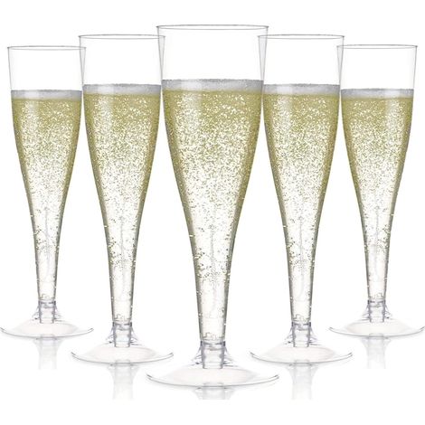 54 Pièces Flûtes à Champagne en Plastique, 150ml Verres à Champagne Transparents Gobelets à Vin Réutilisables à Tige pour Fêtes de Douche D'anniversaire Mariage Jardin (5 x 17cm) (1/5)