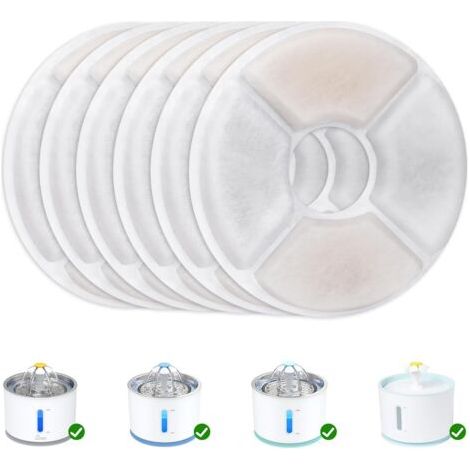 Lot de 6 filtres automatiques pour fontaine à chat, avec résine et charbon actif, filtre à eau de rechange pour chats & chiens (rond) (1/4)