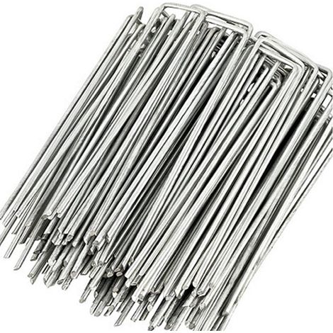 Lot de 100 piquets en acier pour géotextile anti-mauvaises herbes - 150x40mm - Ø2,5mm (1/5)