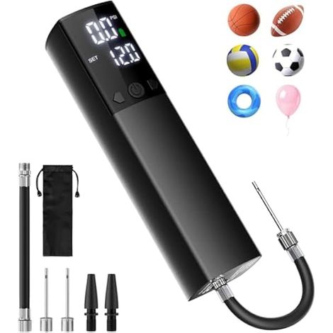 Pompe À Air Électrique - Manomètre Numérique LCD - Détection Automatique De Pression - Pour Ballon De Basket Ball Football Volley-Ball Anneau De Natation - 4 L/min - Batterie Rechargeable 2000 mAh - 1 (1/5)