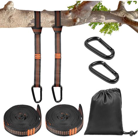 Lot de 2 cordes de suspension, sangles de hamac en polyester avec 2 boucles noires, 10 + 1 anneau réglables pour balancelle d'arbre, hamac de camping, peut supporter jusqu'à 453,6 kg (orange)