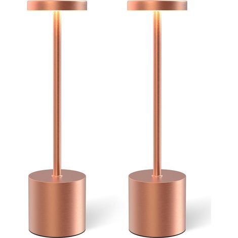 Lámpara de escritorio inalámbrica, control táctil, 3 modos de iluminación, resistente al agua, portátil, 2 unidades (oro rosa) (1/5)