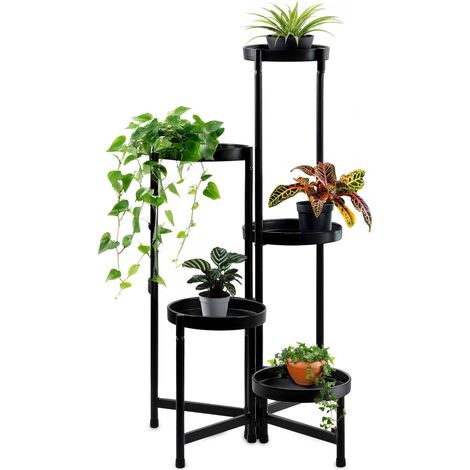 Metall Pflanzenständer mit 5 Etagen - 80 x 47 cm - Blumenregal in schwarz ausklappbar