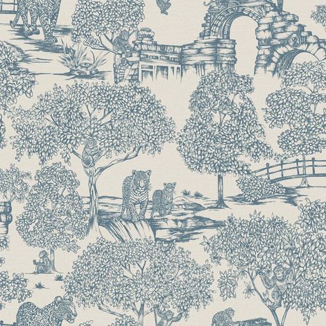 Holden Decor Zoo Lake Light Blue Wallpaper Animal Print Stylish Feature Wall (1/4)