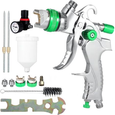 Pistolet à peinture HVLP à alimentation par gravité avec manomètre, godet de 600 ml et buses de 1,4 mm, 1,7 mm et 2 mm pour la peinture de voitures, meubles et murs (1/5)