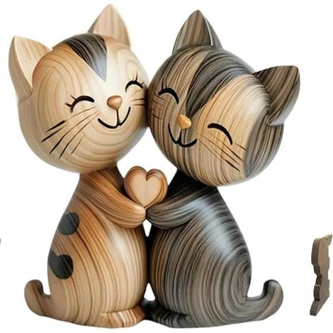 Décoration de bureau chat, plateau 2D avec câlin, étagère et salon. Cadeau en bois pour couple amoureux des chats, décoration intéri