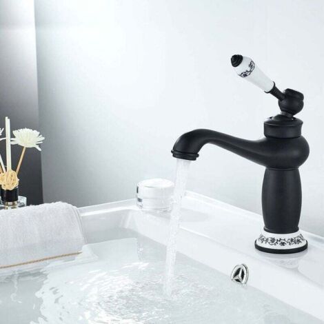 FOREHILL Robinet Salle Bain Mitigeur Lavabo PoignéE Unique Robinet Lavabo Salle De Bain Mitigeur Lavabo Retro，Noir Laiton(1pcs) (1/3)