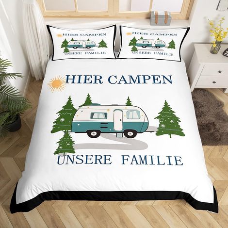 Parure de lit de camping 135 x 200 cm, pour enfant, fille, garçon, housse de couette respirante avec fermeture éclair, accessoires de camping, pour remorque de voyage (1/5)