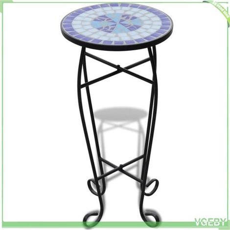 Table d'appoint - FAFEICY - Mosaïque Bleu et blanc - Ø30 cm - H60 cm - Fer & dessus céramique résistant (1/4)