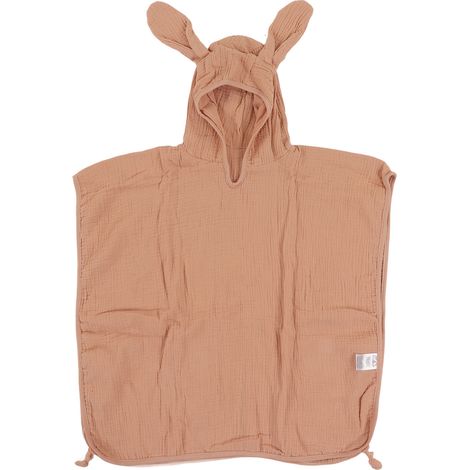 Serviette de bain à capuche pour enfant, en coton absorbant, motif oreilles de lapin, rose poudré, idéale pour la plage. (1/5)
