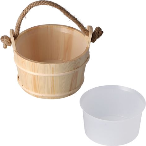 Seau de Sauna 6L en bois naturel, accessoire SPA haute capacité pour hammam, douche et piscine.
