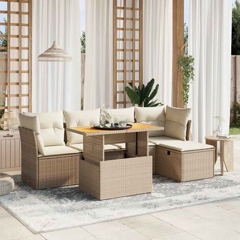Juego de sofás jardín con cojines 6 pzas ratán sintético beige vidaXL (1/4)