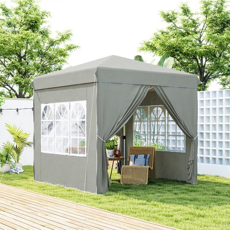 Pavillon pop-up 2,5x2,5m gris clair, imperméable et stable pour l'hiver, résistant UV 50+, tente de jardin pliante avec 4 côtés et housse de transport, idéal pour camping et extérieur