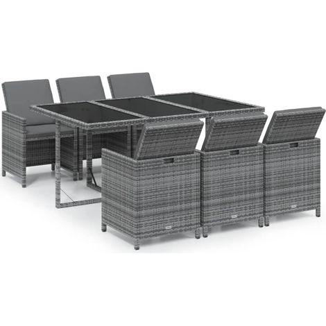 Maison Exclusive - 7-tlg. Garten-Essgruppe mit Kissen Poly Rattan