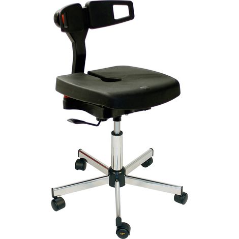 PROVOST - Chaise ESD Provost en polyuréthane noir - Siège ergonomique à piètement chromé et roulettes antistatiques