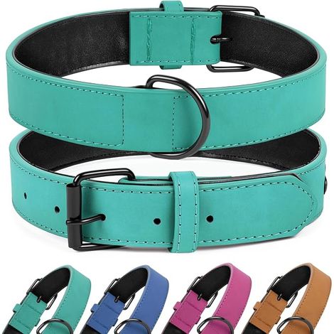 Dog Collar, Leather Pet Collar, Green/L (1/5)